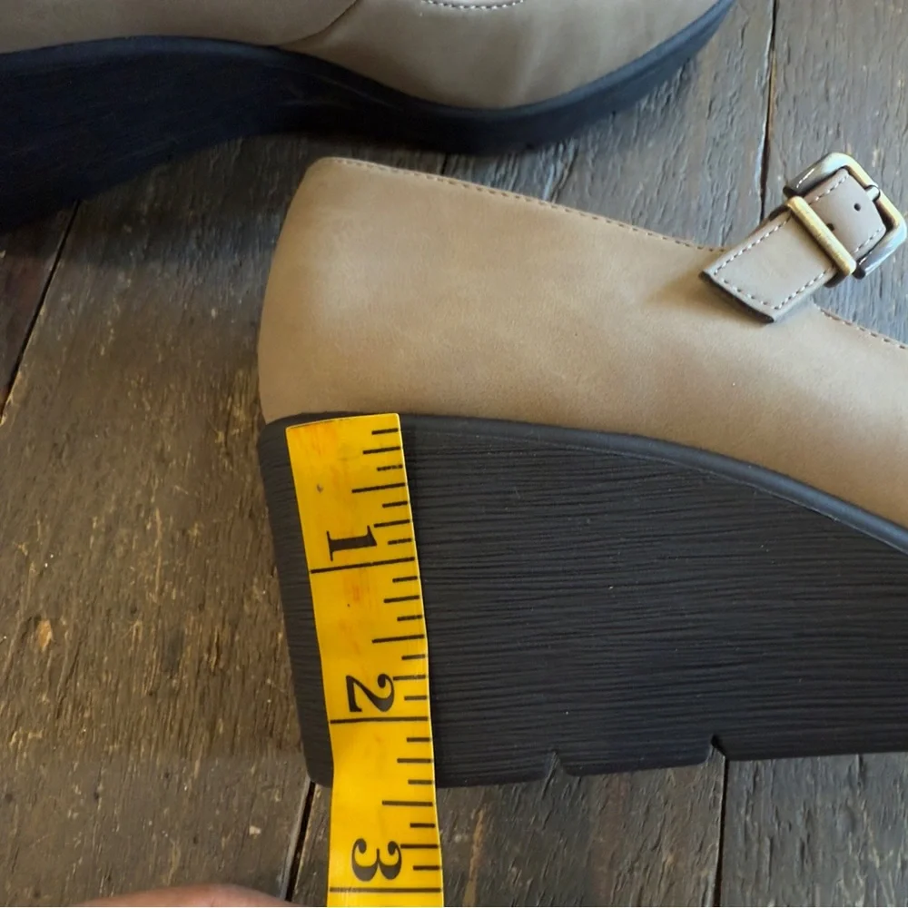Adore Taupe Mary Jane Wedges with Black Platform